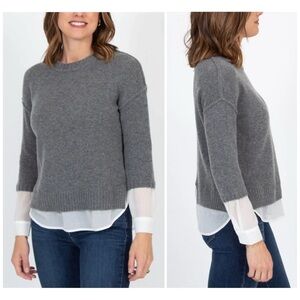 FLAWED Brochu Walker Eton Grey Wool Cashmere Sweater with White Underlay Size XS